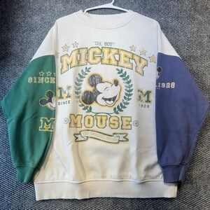 H&M Divided Disney Mickey Mouse Colorblock Sweatshirt Cream Green Blue Womens M